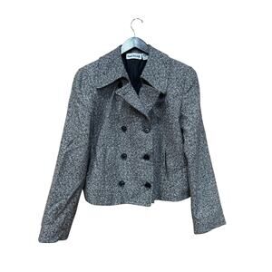 Anne Klein Wool Cropped Blazer Size 10 Black White Double Breasted Lined Jacket